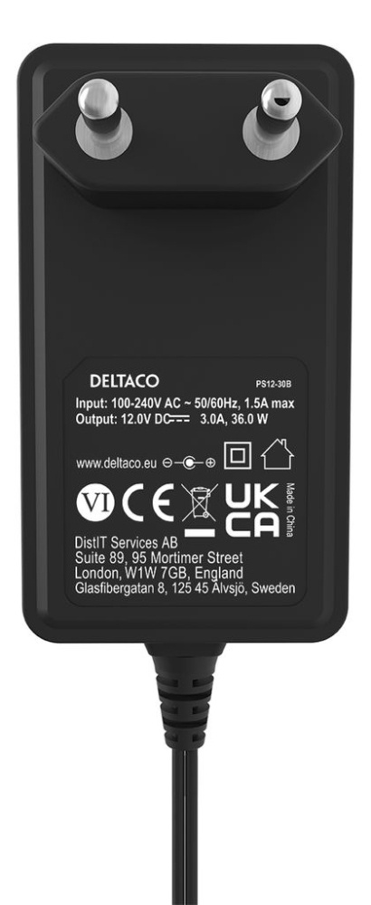 Deltaco PS12-30B virtalähde 12 V DC/3 A, musta