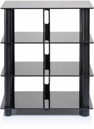 Norstone Epur 4, svart hifi-rack med svarta glashyllor ryhmässä Kotihifi / Tarvikkeet / Laitetasot ja mediakalusteet @ BRL Electronics (143EPUR4B)