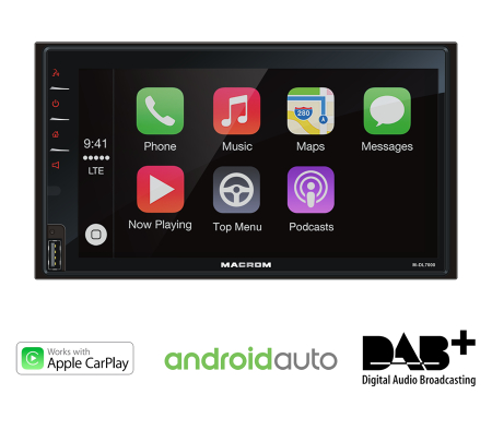 Macrom M-DL7000D bilstereo med CarPlay, Android Auto, DAB+ och Bluetooth ryhmässä Autohifi / Autostereot / 2-din @ BRL Electronics (175DL7000D)