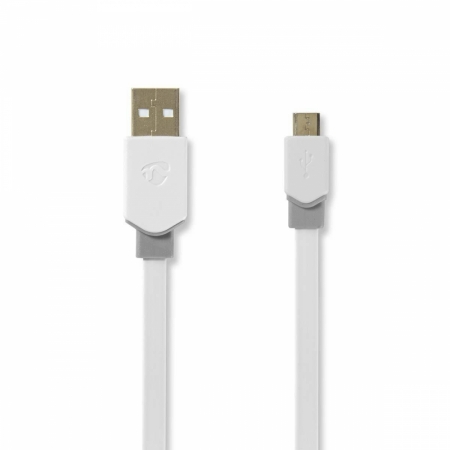 Nedis USB 2.0 USB-A hane till Micro-USB hane, 1m. Vit, platt ryhmässä Autohifi / Älypuhelin autossa / Tarvikkeet @ BRL Electronics (176CCBW60500WT10)