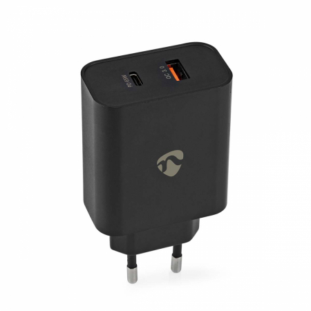 Nedis 65W väggladdare USB-C + USB-A, svart ryhmässä Autohifi / Älypuhelin autossa / Tarvikkeet @ BRL Electronics (176WCPD65W130BK)