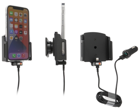 Brodit Aktiivinen pidike USB-kaapelilla ja tupakansytyttimen adapterilla, Apple iPhone 12/12 Pro/13/13 Pro/14 Pro ryhmässä Autohifi / Älypuhelin autossa / Älypuhelimen pidikkeet @ BRL (240721239)
