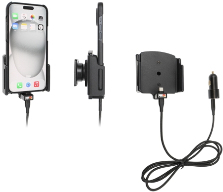Brodit Aktiivinen pidike USB-kaapelilla ja tupakansytyttimen adapterilla, Apple iPhone 15 Plus/15 Pro Max/16 Plus/16 Pro Max ryhmässä Autohifi / Älypuhelin autossa / Älypuhelimen pidikkeet @ BRL (240721371)