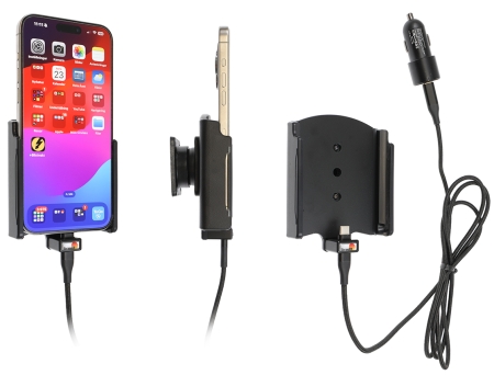 Brodit Aktiivinen pidike USB-kaapelilla ja tupakansytyttimen adapterilla, Apple iPhone 15 Pro Max  ryhmässä Autohifi / Älypuhelin autossa / Älypuhelimen pidikkeet @ BRL (240721375)
