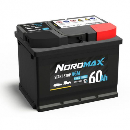 Nordmax AGM-akku, 60Ah / 12V ryhmässä Autohifi / Tarvikkeet / Akut @ BRL Electronics (414NM027AGM)