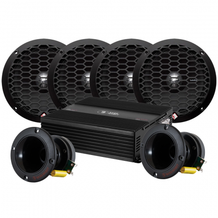 4-pakkaus Rockford Fosgate PPS4-6 & Bass Habit SP35H vahvistimella, keskiäänet ryhmässä Pakettiratkaisut / Paketit autoon / SPL-sarja @ BRL Electronics (SET510PPS46X4P1)