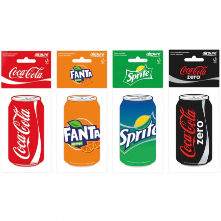 4-pack doftgranar med doft av Coca-Cola, Sprite, Fanta & Coca-Cola Zero ryhmässä Autohifi / Autonhoito / Sisätilat @ BRL Electronics (SETAIRX4)