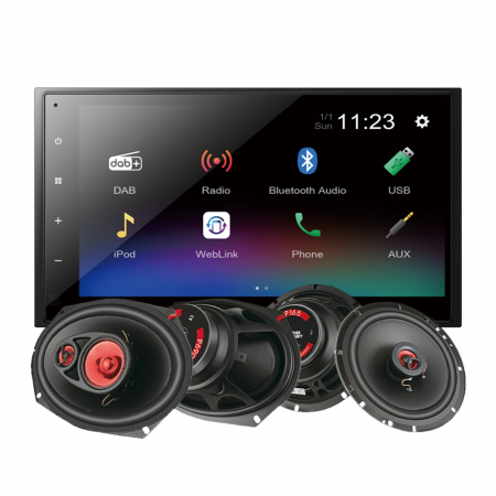Pioneer DMH-A340DAB & Bass Habit PLAY-högtalare, bilstereopaket ryhmässä Pakettiratkaisut / Paketit autoon / Autostereopaketit @ BRL Electronics (SETDMHA340BHPLAY)