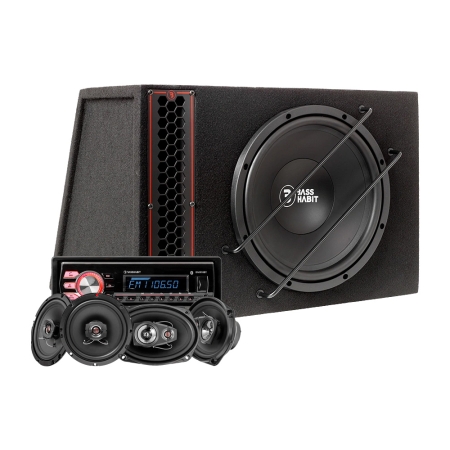 Bass Habit PL112A kokonaispaketti DMR10BT:llä ja Rebel-kaiuttimilla ryhmässä Pakettiratkaisut / Paketit autoon / Täyspaketit @ BRL (SETDMR10BTPKT1)