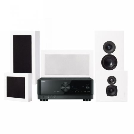 Yamaha RX-V4A & DLS Flatbox Midi 5.0 hemmabiopaket, vit ryhmässä Pakettiratkaisut / Paketit kotiin / Kotiteatteripaketit @ BRL Electronics (SETFBMIDIPKT6)