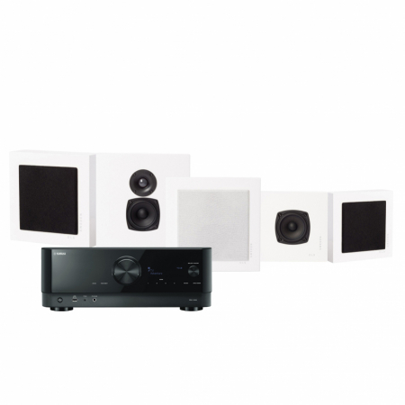 Yamaha RX-V4A & DLS Flatbox Mini On-Wall 5.0 hemmabiopaket, vit ryhmässä Pakettiratkaisut / Paketit kotiin / Kotiteatteripaketit @ BRL Electronics (SETFBMINIPKT7)