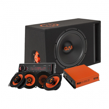 GAS MAD B2-112V vahvistimella, MAX M140-BTX & MAD X1-kaiuttimet, kokonaispaketti ryhmässä Pakettiratkaisut / Paketit autoon / Täyspaketit @ BRL Electronics (SETMADB2112VPKT2)