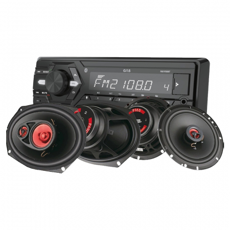 GAS MAD M100-BT autostereopaketti Bass Habit Play-kaiuttimilla ryhmässä Pakettiratkaisut / Paketit autoon / Autostereopaketit @ BRL Electronics (SETMADM100BTPKT4)