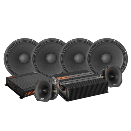 4-pack GAS MAX PM2-84 PT2-384:llä ja vahvistimella, SPL-paketti ryhmässä Pakettiratkaisut / Paketit autoon / SPL-sarja @ BRL (SETMAXPM284PKT3)