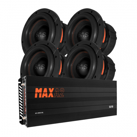 4-pakkaus GAS MAX S1-8D1 & MAX A2-2500.1DL, bassopaketti jenkkiautoille ryhmässä Pakettiratkaisut / Paketit autoon / Subwooferpaketit @ BRL Electronics (SETMAXS18D1PKT4)