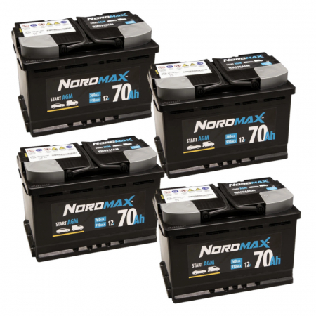 Akkupaketti, 4 kpl Nordmax AGM-akku, 70Ah / 12V ryhmässä Autohifi / Tarvikkeet / Akut @ BRL Electronics (SETNORDMAX70X4)