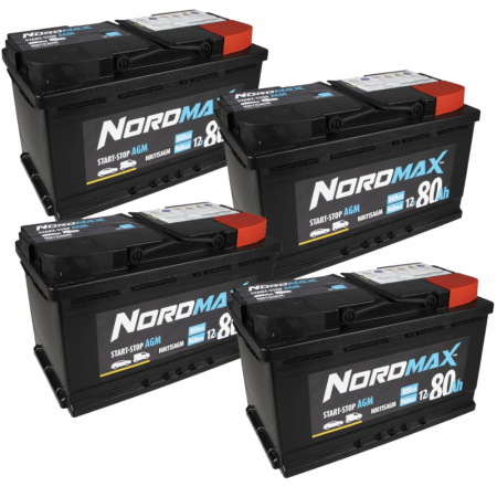 Akkupaketti, 4 kpl Nordmax AGM-akku, 80Ah / 12V ryhmässä Autohifi / Tarvikkeet / Akut @ BRL Electronics (SETNORDMAX80X4)