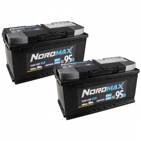 Akkupaketti, 2 kpl Nordmax AGM-akku, 95Ah / 12V ryhmässä Autohifi / Tarvikkeet / Akut @ BRL Electronics (SETNORDMAX95X2)