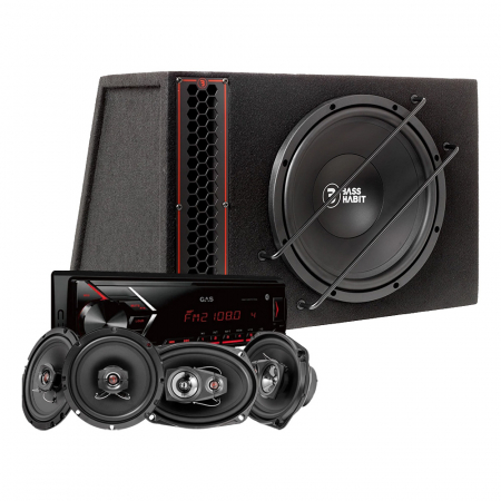 Bass Habit PL112A kokonaispaketti Rebel-kaiuttimilla ja GAS GMA152BTR. ryhmässä Pakettiratkaisut / Paketit autoon / Täyspaketit @ BRL Electronics (SETPL112APKT2)