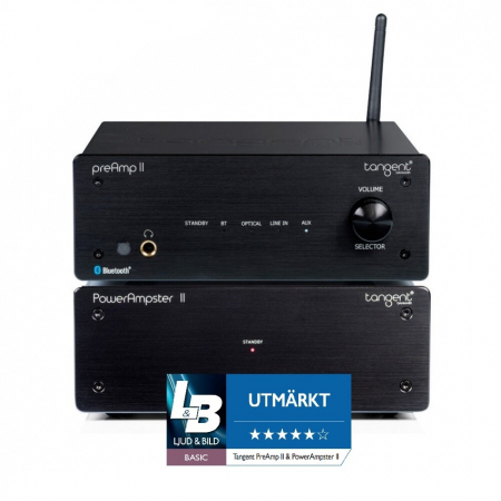 Tangent PreAmp II & PowerAmpster II, stereopaket i kompakt format ryhmässä Pakettiratkaisut / Paketit kotiin / Stereoyhdistelmät @ BRL Electronics (SETPREAMPIIPKT1)