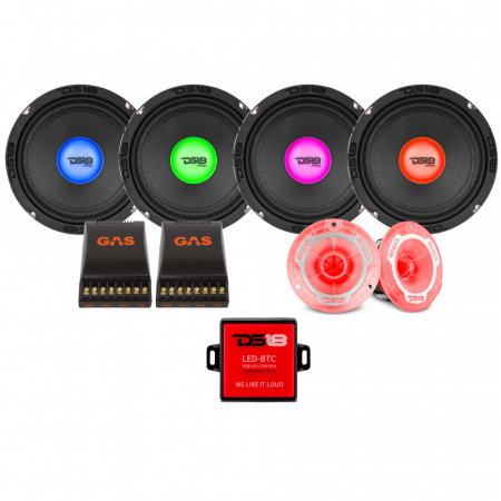 4-pack DS18 PRO-X6.4RGBCAP med PRO-TW1L, SPL-kit med RGB LED-belysning ryhmässä Pakettiratkaisut / Paketit autoon / SPL-sarja @ BRL Electronics (SETPROX64RGBCAPPKT1)