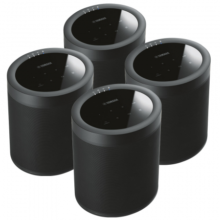 4-pack Yamaha MusicCast 20 i svart ryhmässä Pakettiratkaisut / Paketit kotiin / Monihuonejärjestelmä-paketit @ BRL Electronics (SETWX021BLX4)