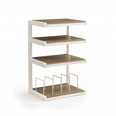 Norstone Esse Hifi Vinyl, mattavalkoinen tammi hyllyillä ja vinyylitaskuilla