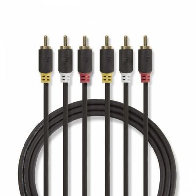 Nedis Videokabel, 3x RCA hane till 3x RCA hane, 2m