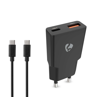 Nedis-seinälaturi USB-C-kaapelilla 20 W 1x USB-C 1x USB-A, musta