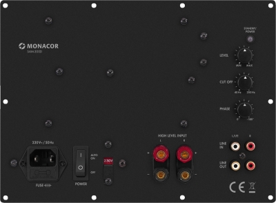Monacor SAM-300D subwooferin upotettava vahvistin