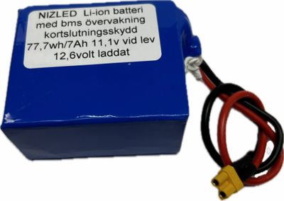 Li-ion batteri 12,6 (11,1) volt 7Ah med BMS, (batteri till E30D/E60D lampan)