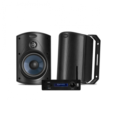 System One A50BT & Polk Audio Atrium 4 mustat ulkokaiuttimet, stereopaketti