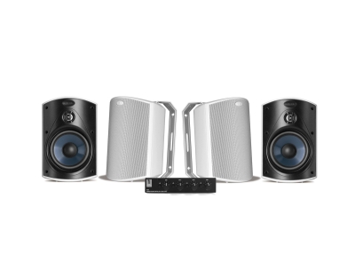 4-pack Polk Audio Atrium 4 valkoiset ulkokaiuttimet SC4B kaiutinkytkimellä
