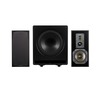 Dynavoice Definition DM-6II CSB-V12:n kanssa, 2.1 kaiutinpaketti mustana