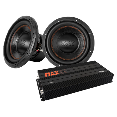 2-pakkaus GAS MAD S3-10D2 & MAX A2-1500.1DL, subwooferpaketti