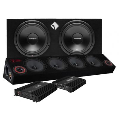 Rockford Fosgate R2-2X12 baspaketti & Play SPL64 raggarplanka vahvistimella