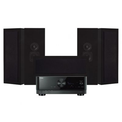 Yamaha RX-V4A & DLS Flatbox Slim Large On-Wall 5.0 hemmabiopaket, mattsvart