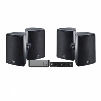 WiiM Amp kahdella mustalla Magnat Symbol X 160 & SC4B kaiutinkytkimellä