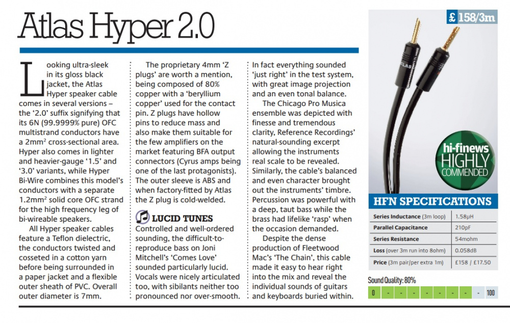 Atlas Hyper Achromatic 2.0 Z, terminerad högtalarkabel 2x3 meter