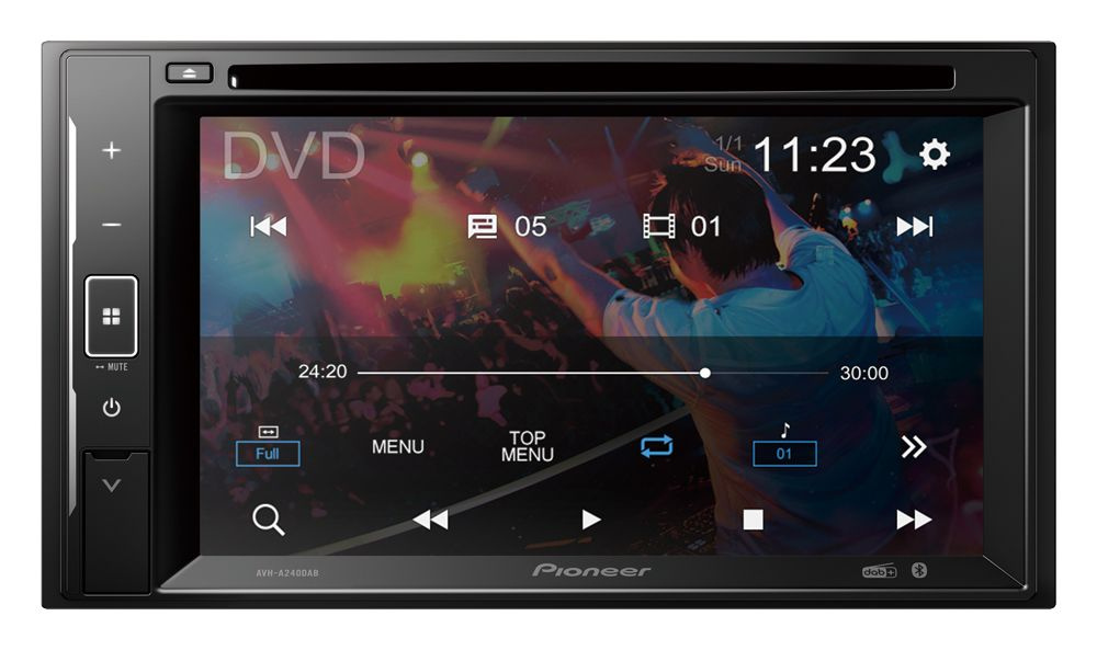 Pioneer AVH-A240DAB, autostereo Bluetoothilla, DVD, DAB ja 3 paria matalaa tasoa