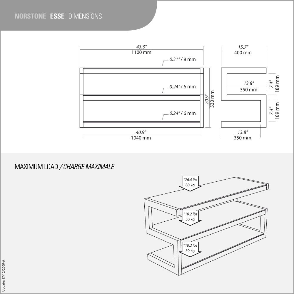 Norstone Esse, mediabänk pianosvart med frostat glas
