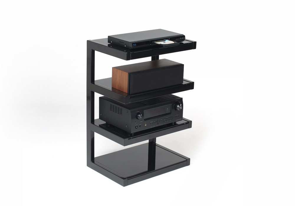 Norstone Esse Hifi, svart stereobänk med svarta hyllplan