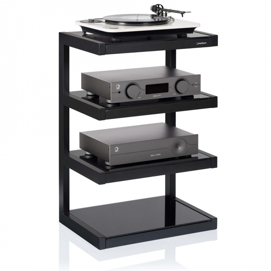 Norstone Esse Hifi, mattamusta stereopenkki mustilla hyllyillä