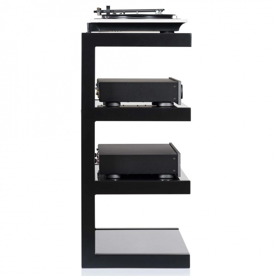 Norstone Esse Hifi, mattamusta stereopenkki mustilla hyllyillä