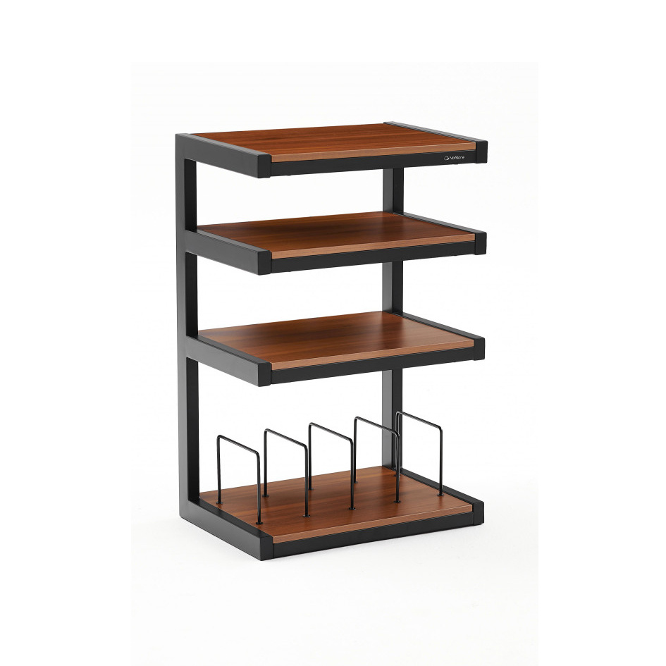 Norstone Esse Hifi Vinyl, mattamusta pähkinähyllyillä ja vinyylitaskuilla