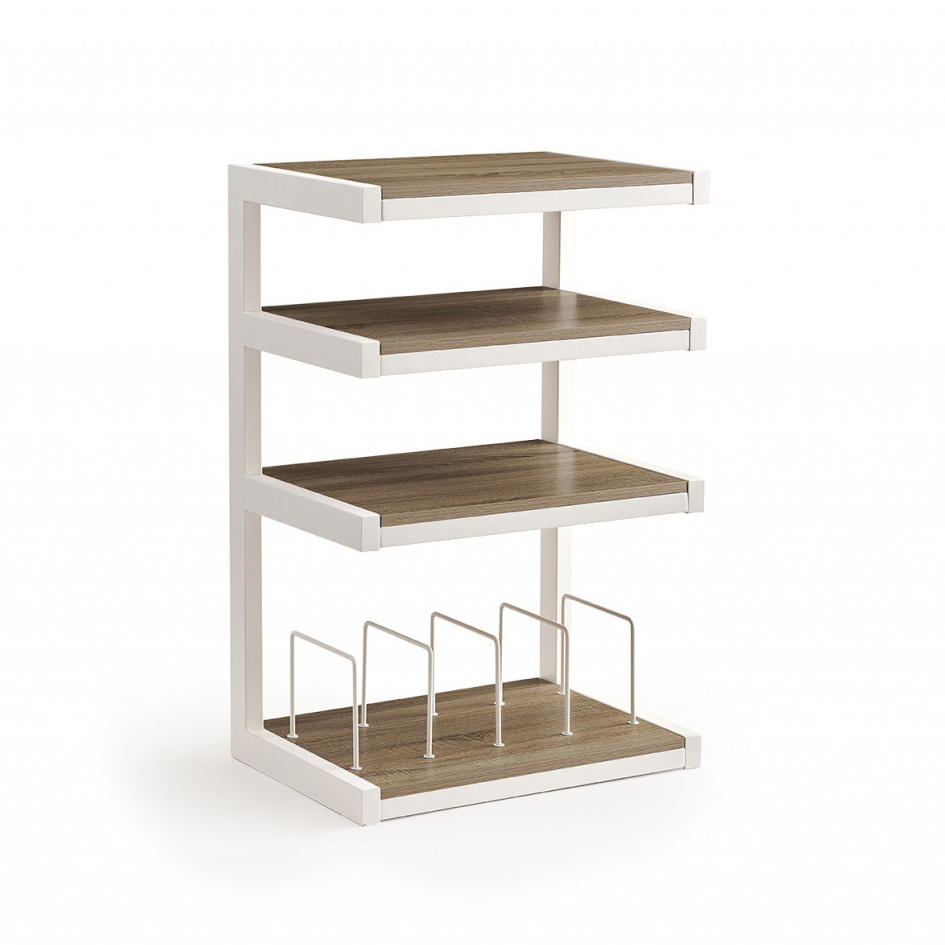 Norstone Esse Hifi Vinyl, mattavalkoinen tammi hyllyillä ja vinyylitaskuilla