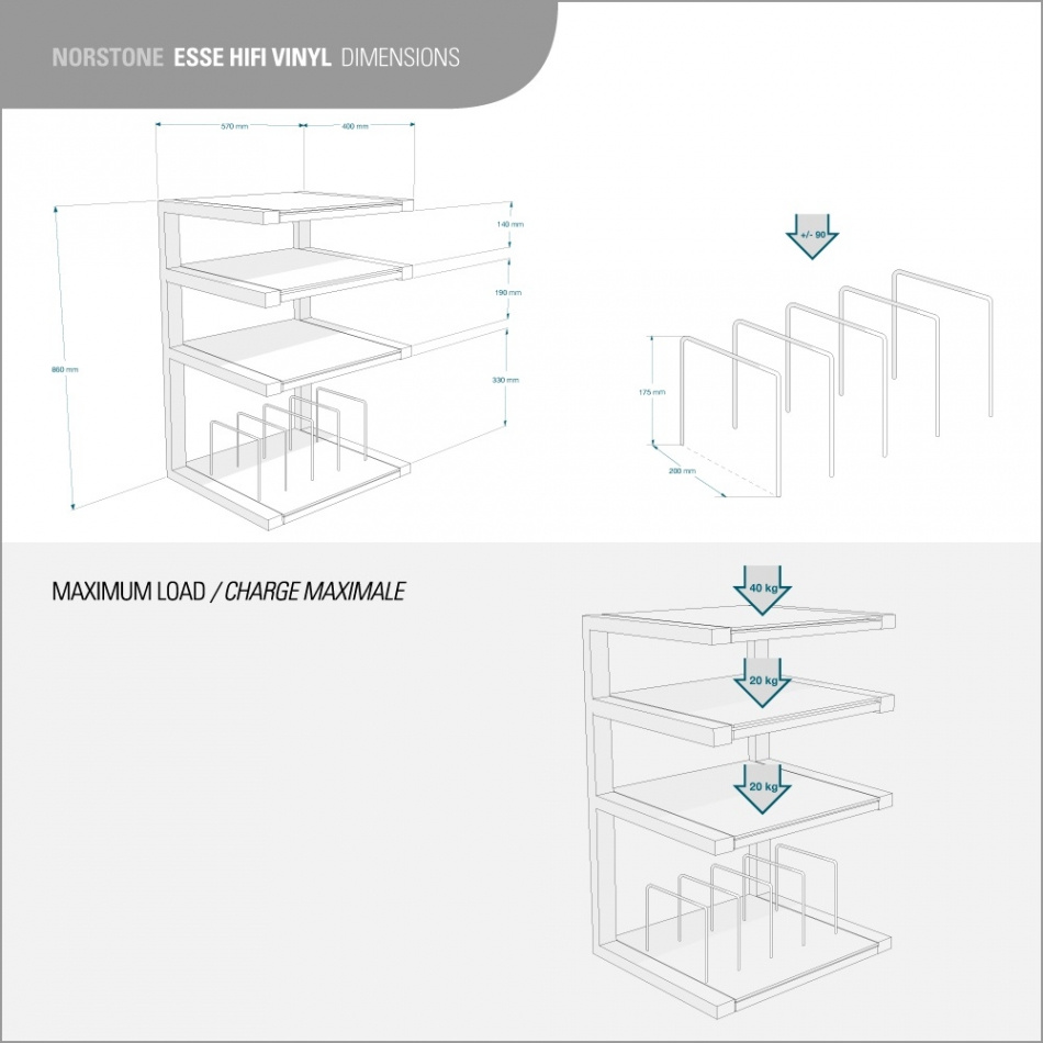 Norstone Esse Hifi Vinyl, mattavalkoinen tammi hyllyillä ja vinyylitaskuilla