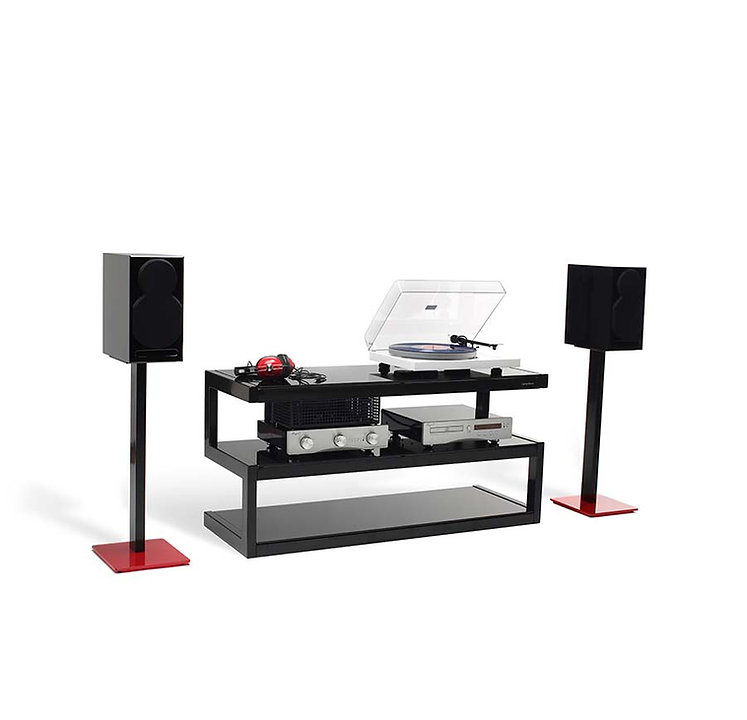 Norstone Esse Stand 61 cm hög, mattsvart högtalarstativ med röd fot