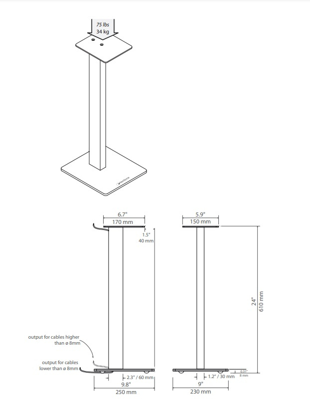 Norstone Esse Stand 61 cm hög, mattsvart högtalarstativ med röd fot