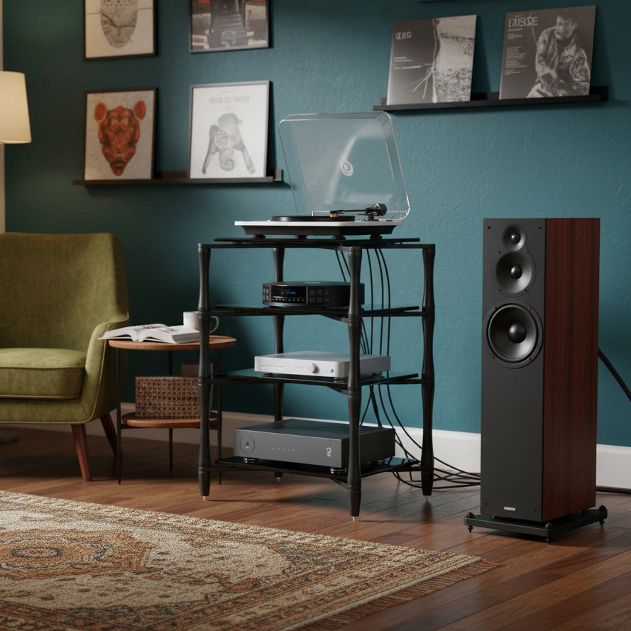 Norstone Slender Hifi elegantti HiFi-huonekalu, Gunmetal Grey